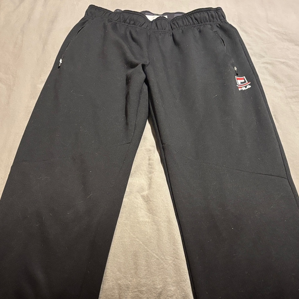 Men’s Fila Black Track Pants with Small Red & White Logo